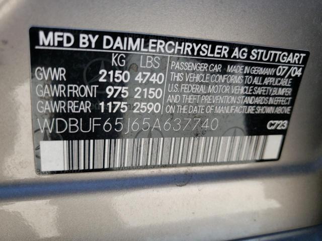 Photo 10 from auction – 2005 MERCEDES-BENZ E 320 with VIN WDBUF65J65A637740