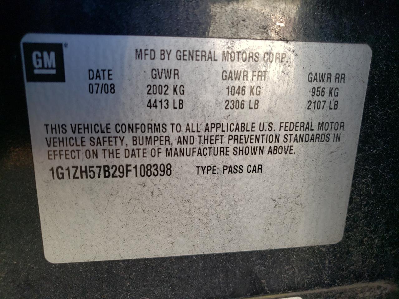Photo 10 from auction – 2009 CHEVROLET MALIBU 1LT with VIN 1G1ZH57B29F108398