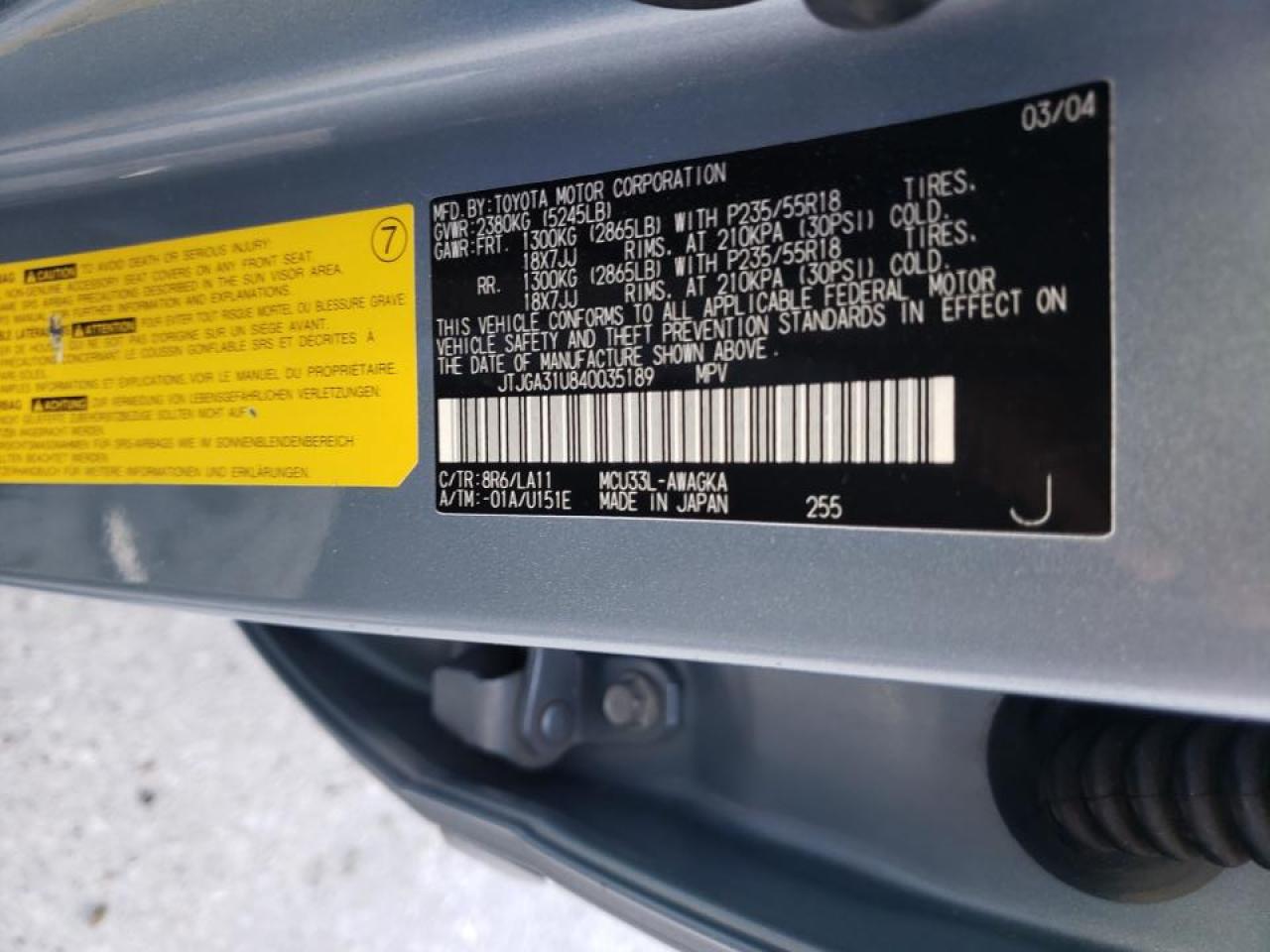 Photo 10 from auction – 2004 LEXUS RX 330 with VIN JTJGA31U840035189