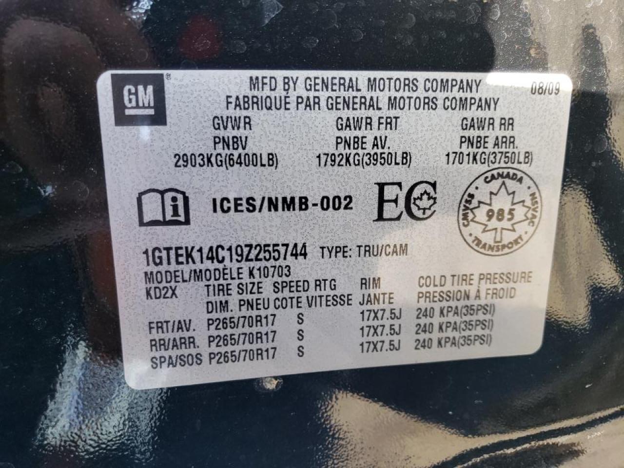 Photo 10 from auction – 2009 GMC SIERRA K15 with VIN 1GTEK14C19Z255744