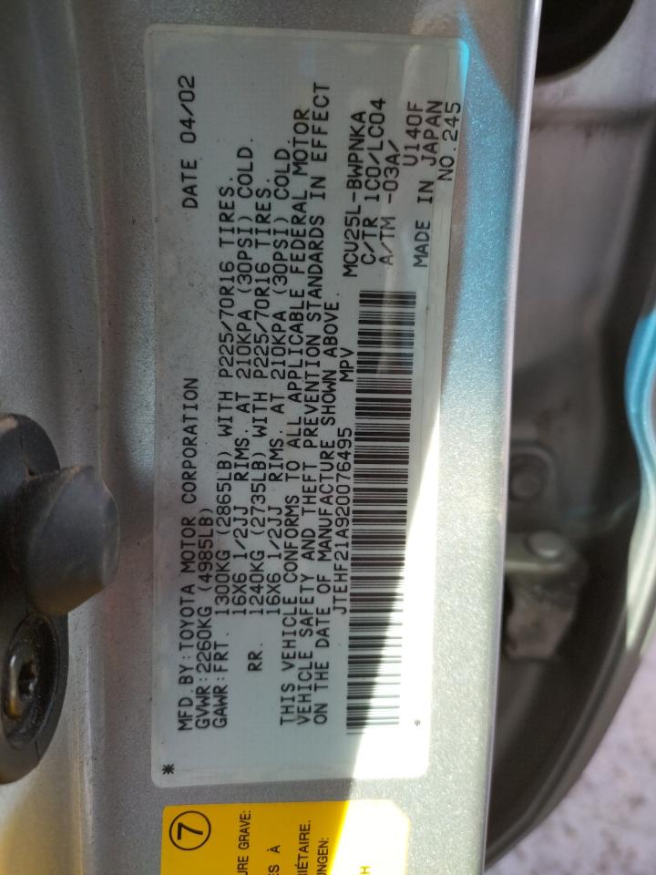 Photo 10 from auction – 2002 TOYOTA HIGHLANDER with VIN JTEHF21A920076495