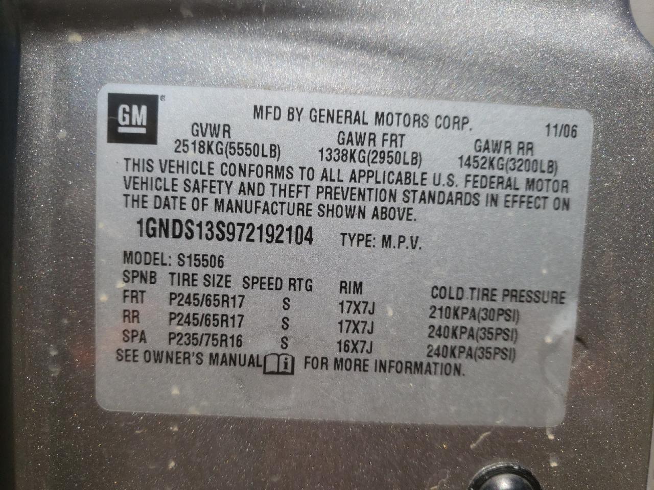 Photo 10 from auction – 2007 CHEVROLET TRAILBLAZE with VIN 1GNDS13S972192104