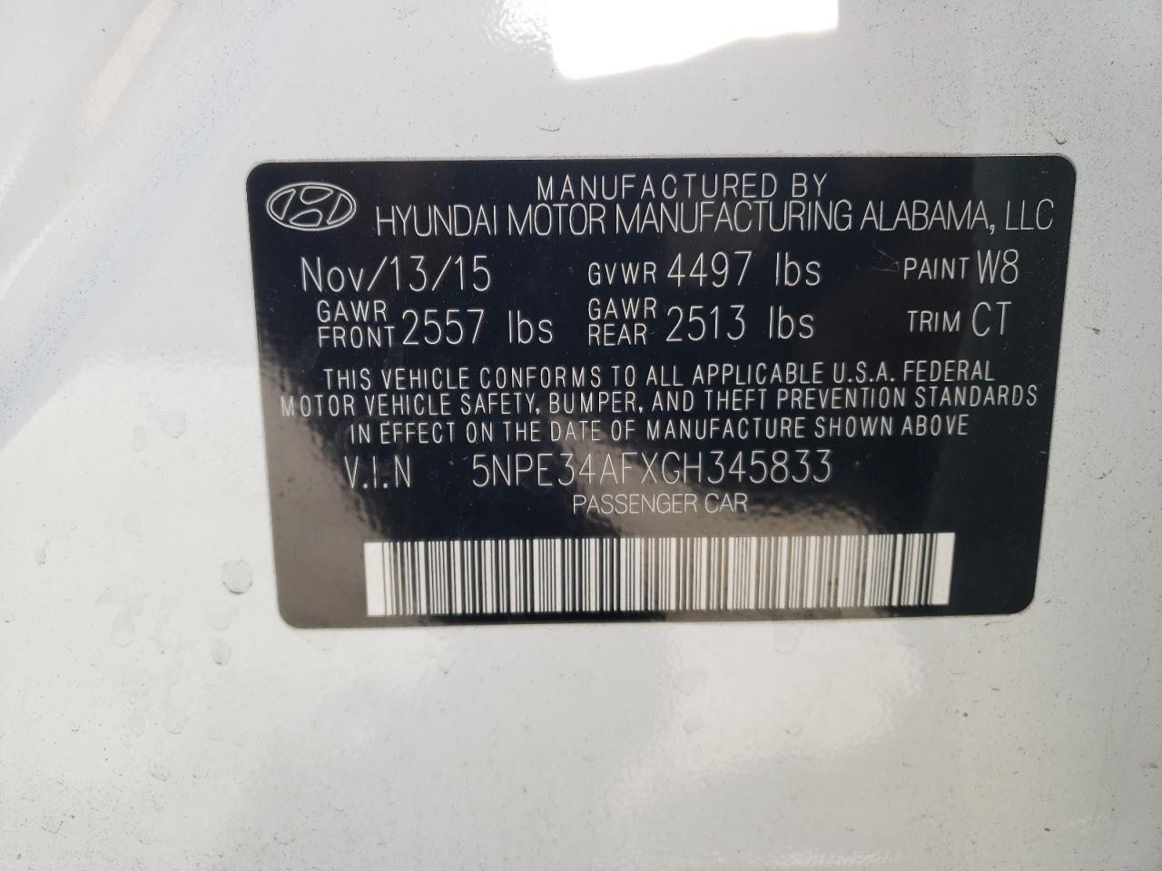 Photo 10 from auction – 2016 HYUNDAI SONATA with VIN 5NPE34AFXGH345833
