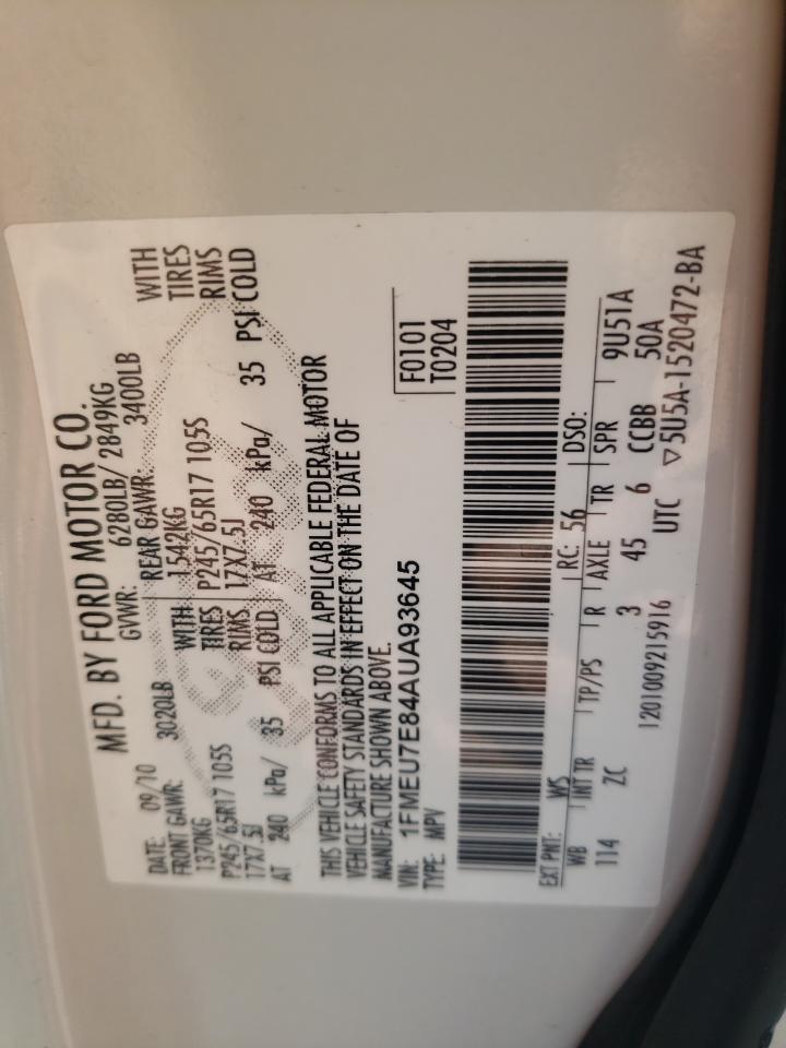 Photo 10 from auction – 2010 FORD EXPLORER E with VIN 1FMEU7E84AUA93645