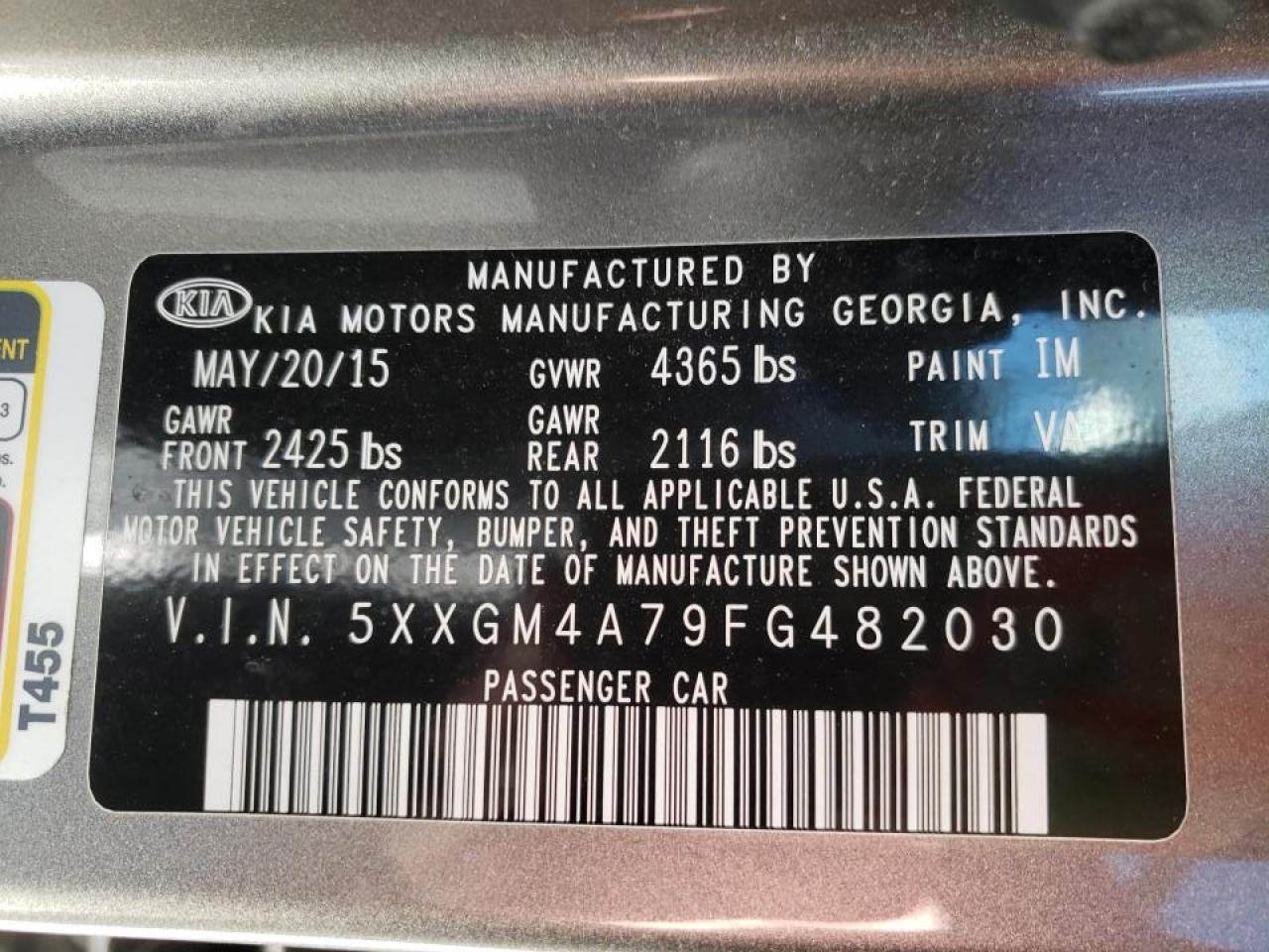 Photo 10 from auction – 2015 KIA OPTIMA LX with VIN 5XXGM4A79FG482030