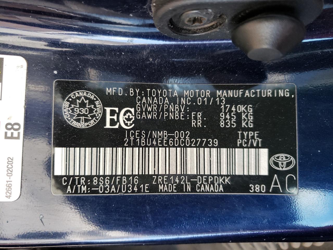 Photo 10 from auction – 2013 TOYOTA COROLLA BA with VIN 2T1BU4EE6DC027739