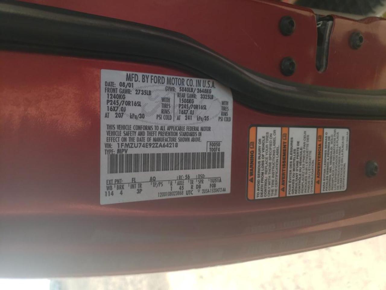 Photo 10 from auction – 2002 FORD EXPLORER E with VIN 1FMZU74E92ZA64218