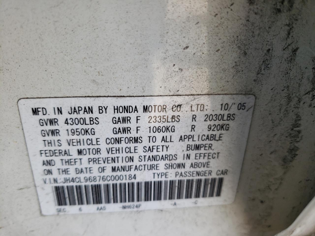 Photo 10 from auction – 2006 ACURA TSX with VIN JH4CL96876C000184
