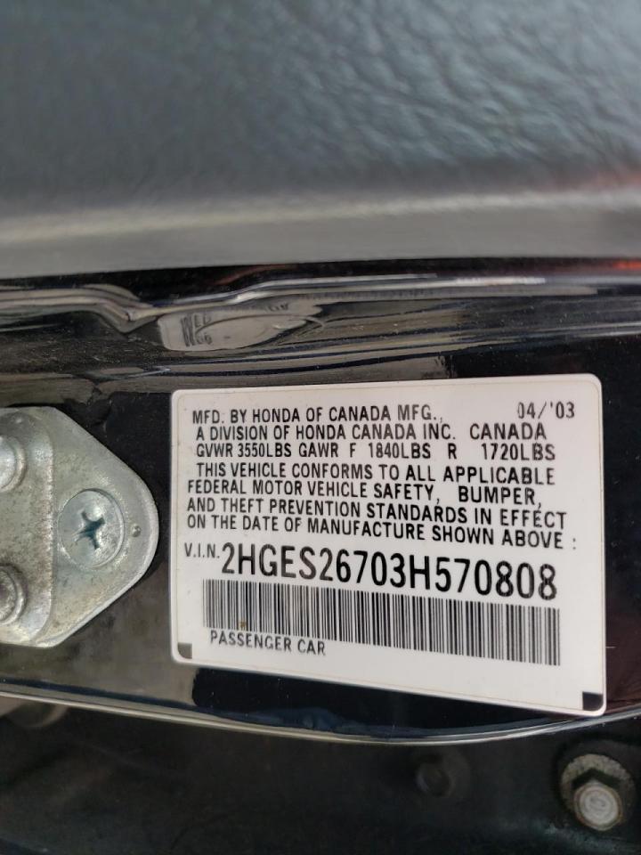 Photo 10 from auction – 2003 HONDA CIVIC EX with VIN 2HGES26703H570808