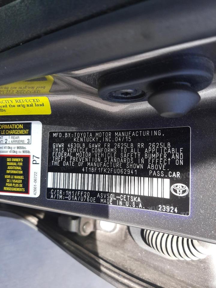 Photo 10 from auction – 2015 TOYOTA CAMRY LE with VIN 4T1BF1FK2FU062941