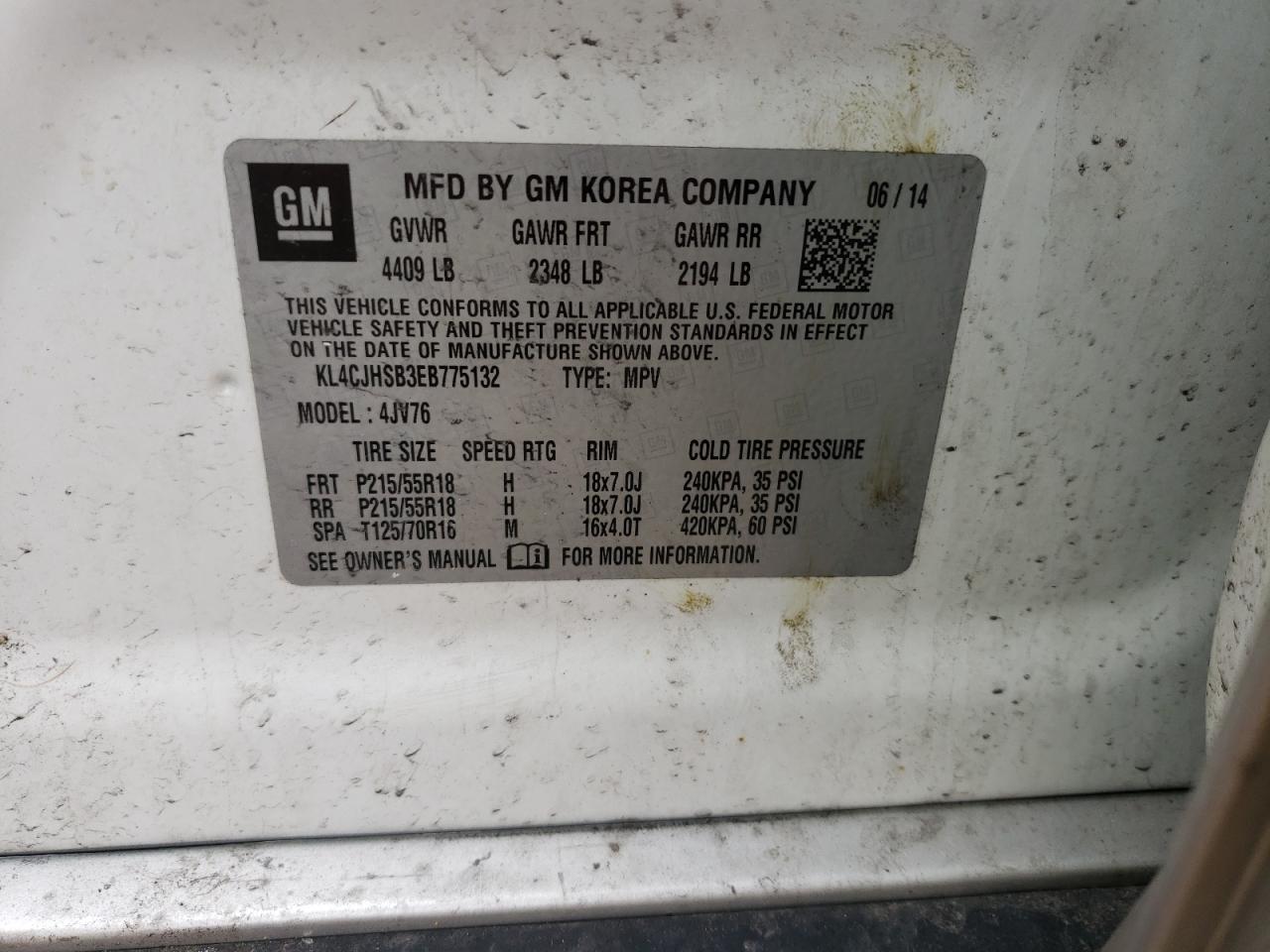 Photo 10 from auction – 2014 BUICK ENCORE PRE with VIN KL4CJHSB3EB775132