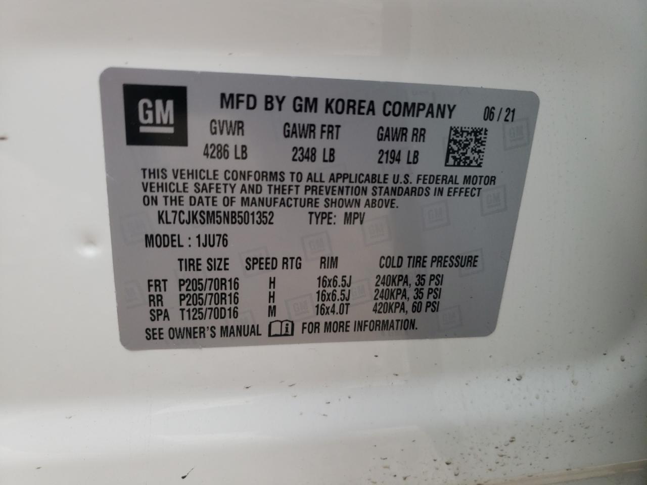 Photo 10 from auction – 2022 CHEVROLET TRAX LS with VIN KL7CJKSM5NB501352