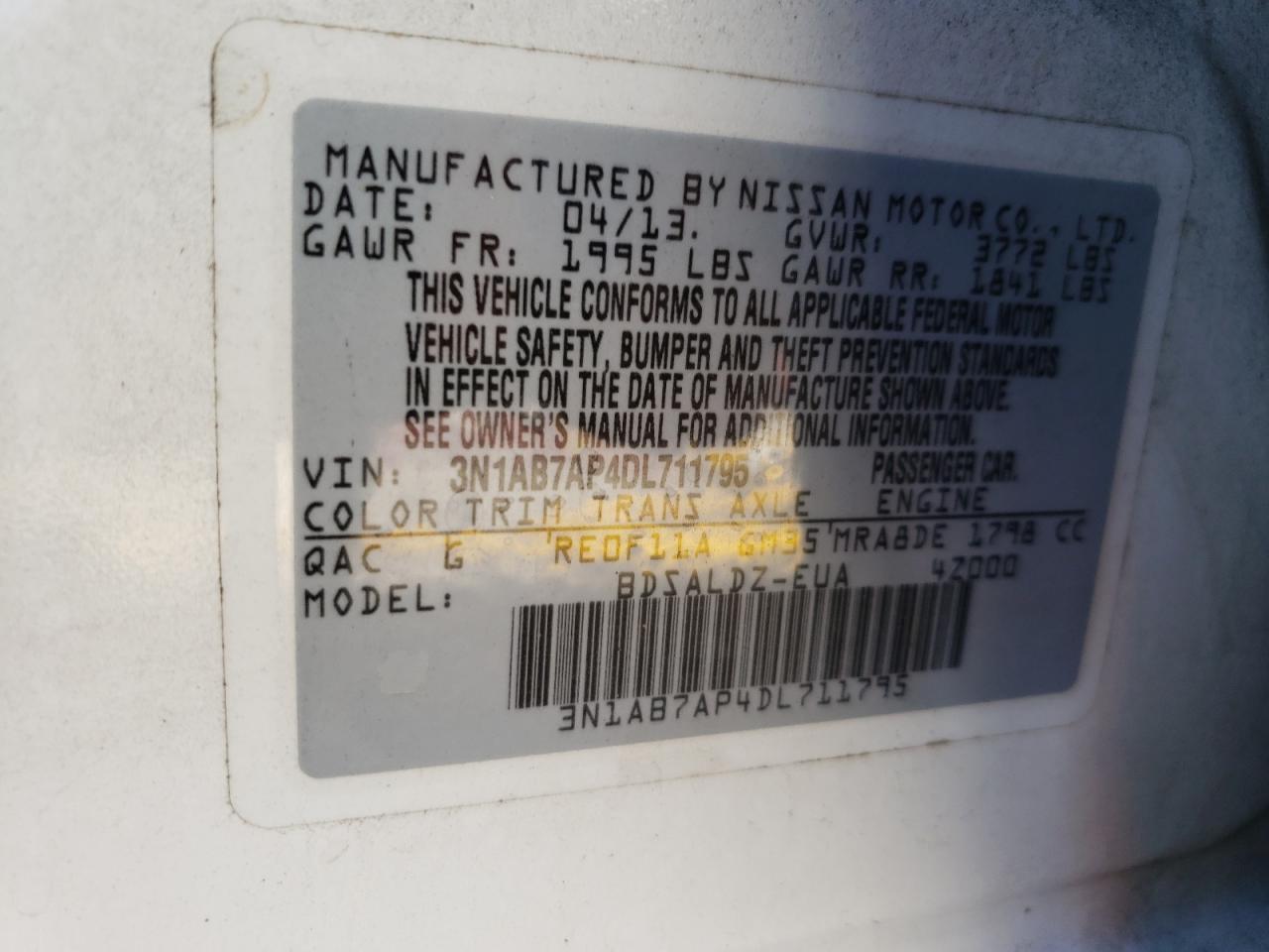 Photo 10 from auction – 2013 NISSAN SENTRA with VIN 3N1AB7AP4DL711795