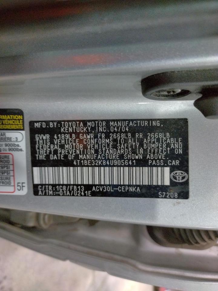 Photo 10 from auction – 2004 TOYOTA CAMRY LE with VIN 4T1BE32K84U905641