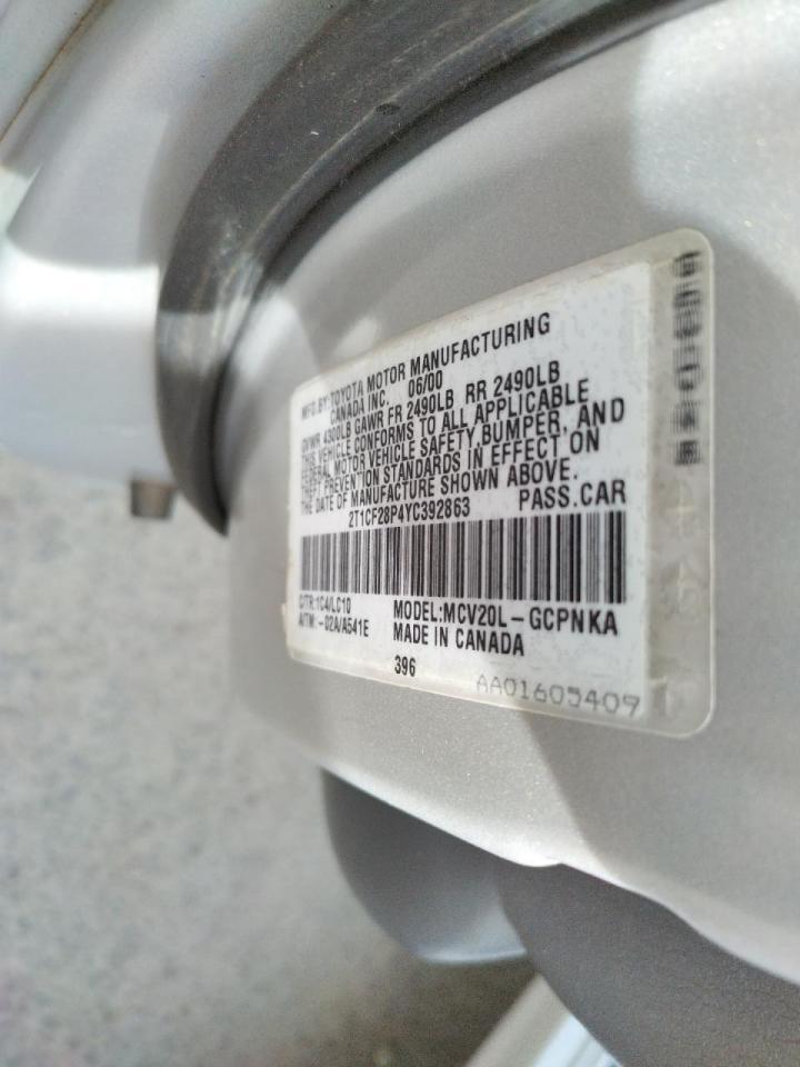 Photo 10 from auction – 2000 TOYOTA CAMRY SOLA with VIN 2T1CF28P4YC392863