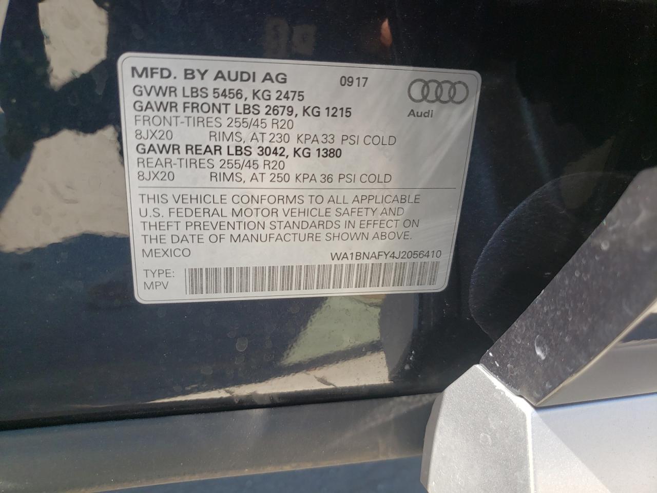Photo 10 from auction – 2018 AUDI Q5 PREMIUM with VIN WA1BNAFY4J2056410