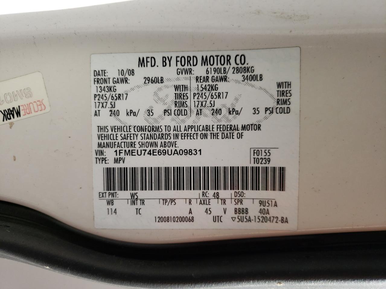 Photo 10 from auction – 2009 FORD EXPLORER E with VIN 1FMEU74E69UA09831