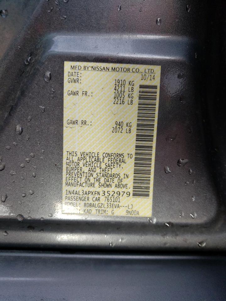 Photo 10 from auction – 2015 NISSAN ALTIMA 2.5 with VIN 1N4AL3APXFN352979