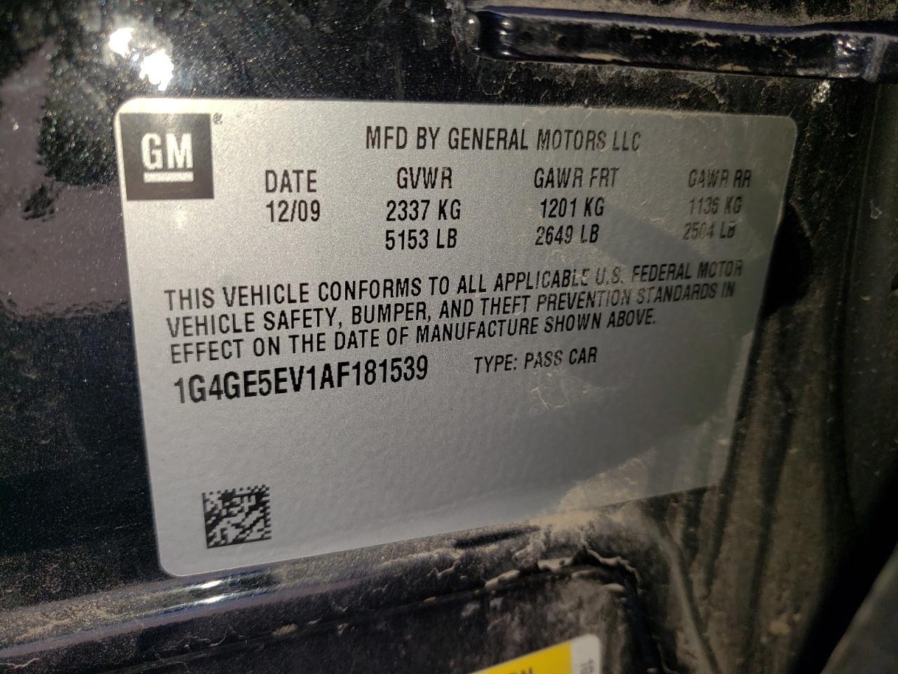 Photo 10 from auction – 2010 BUICK LACROSSE C with VIN 1G4GE5EV1AF181539