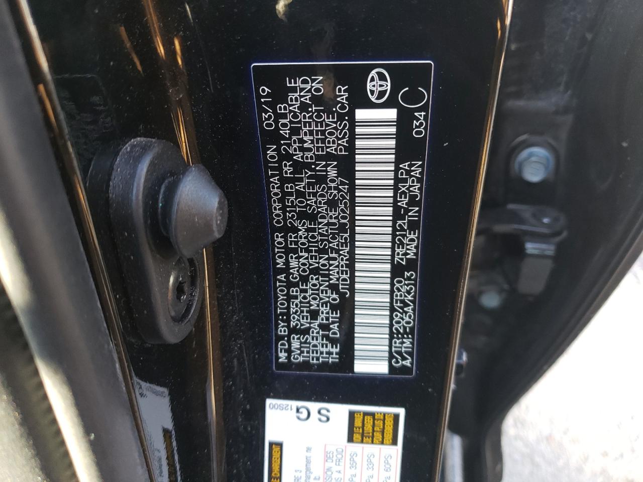 Photo 10 from auction – 2020 TOYOTA COROLLA LE with VIN JTDEPRAE5LJ025247