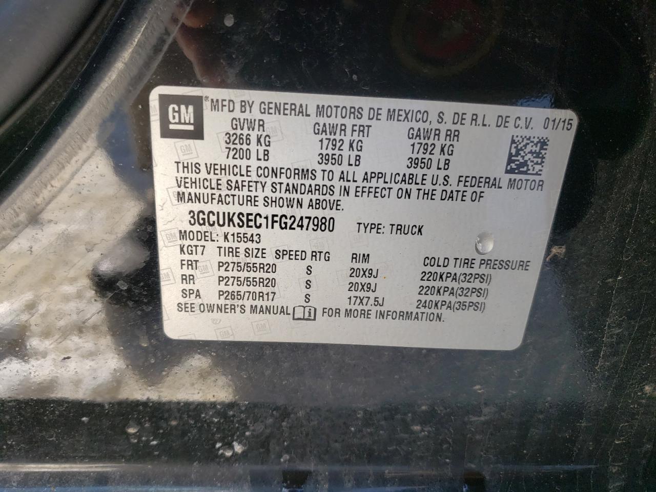 Photo 10 from auction – 2015 CHEVROLET SILVERADO with VIN 3GCUKSEC1FG247980