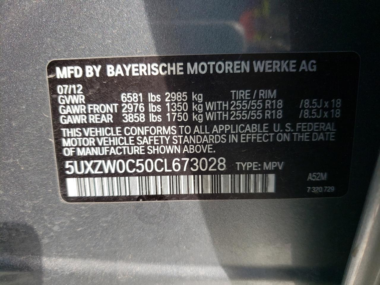 Photo 10 from auction – 2012 BMW X5 XDRIVE3 with VIN 5UXZW0C50CL673028
