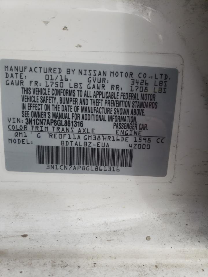 Photo 10 from auction – 2016 NISSAN VERSA S with VIN 3N1CN7AP8GL861316