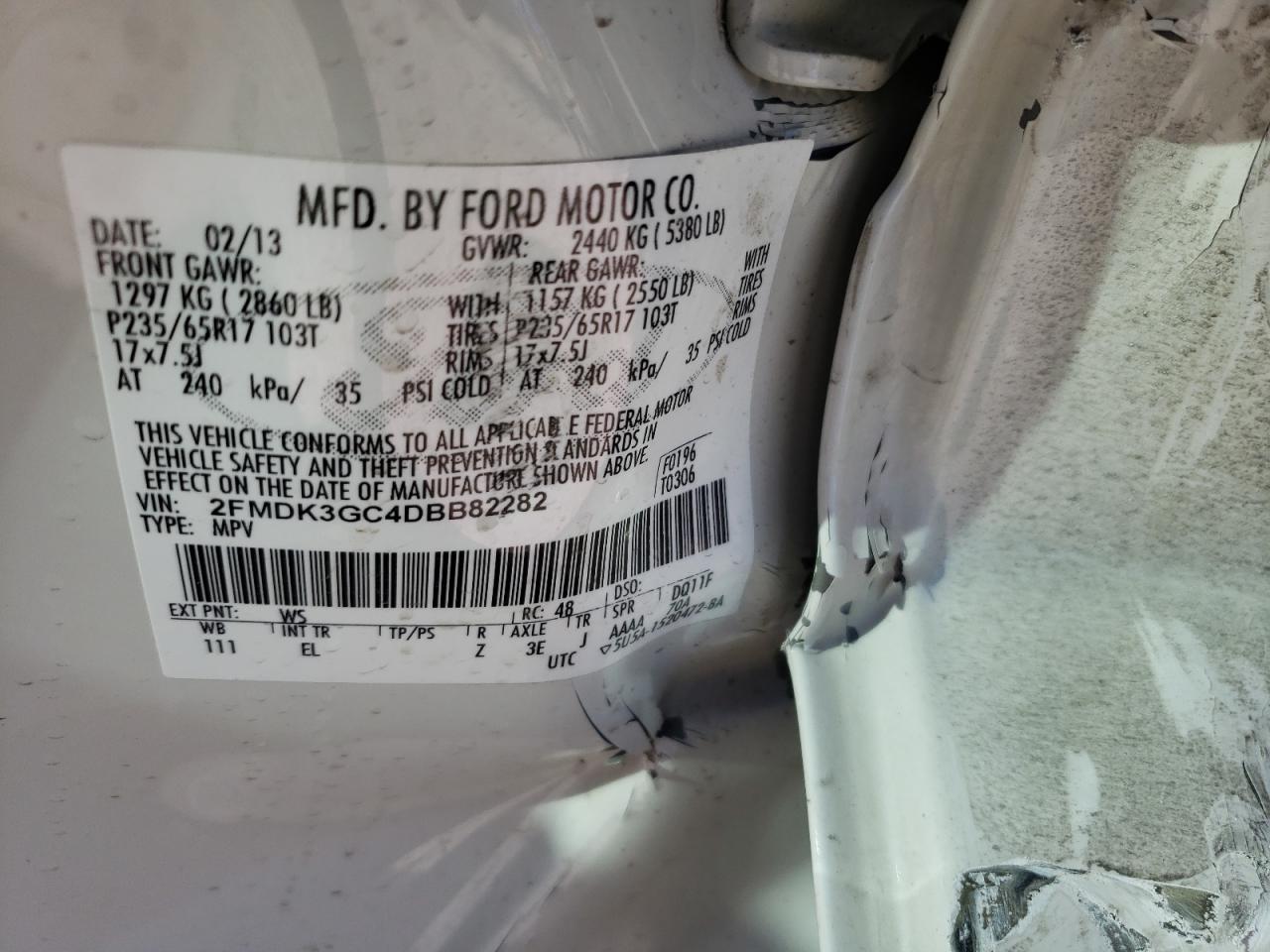 Photo 10 from auction – 2013 FORD EDGE SE with VIN 2FMDK3GC4DBB82282