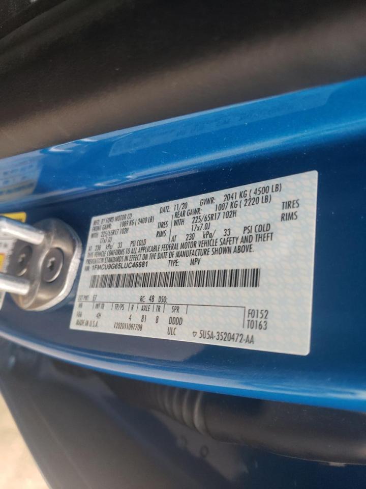 Photo 10 from auction – 2020 FORD ESCAPE SE with VIN 1FMCU9G65LUC46681