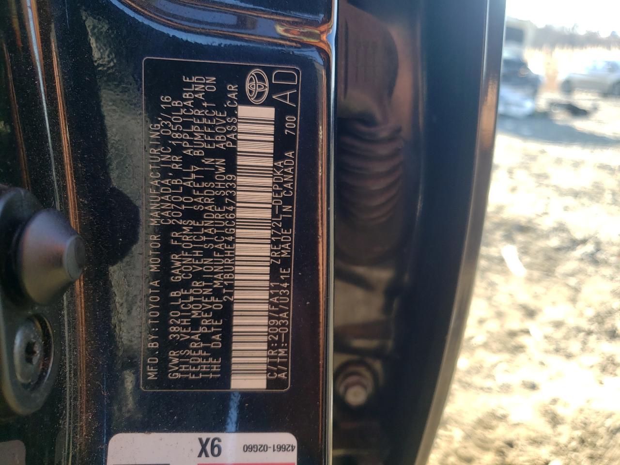 Photo 10 from auction – 2016 TOYOTA COROLLA L with VIN 2T1BURHE4GC647339