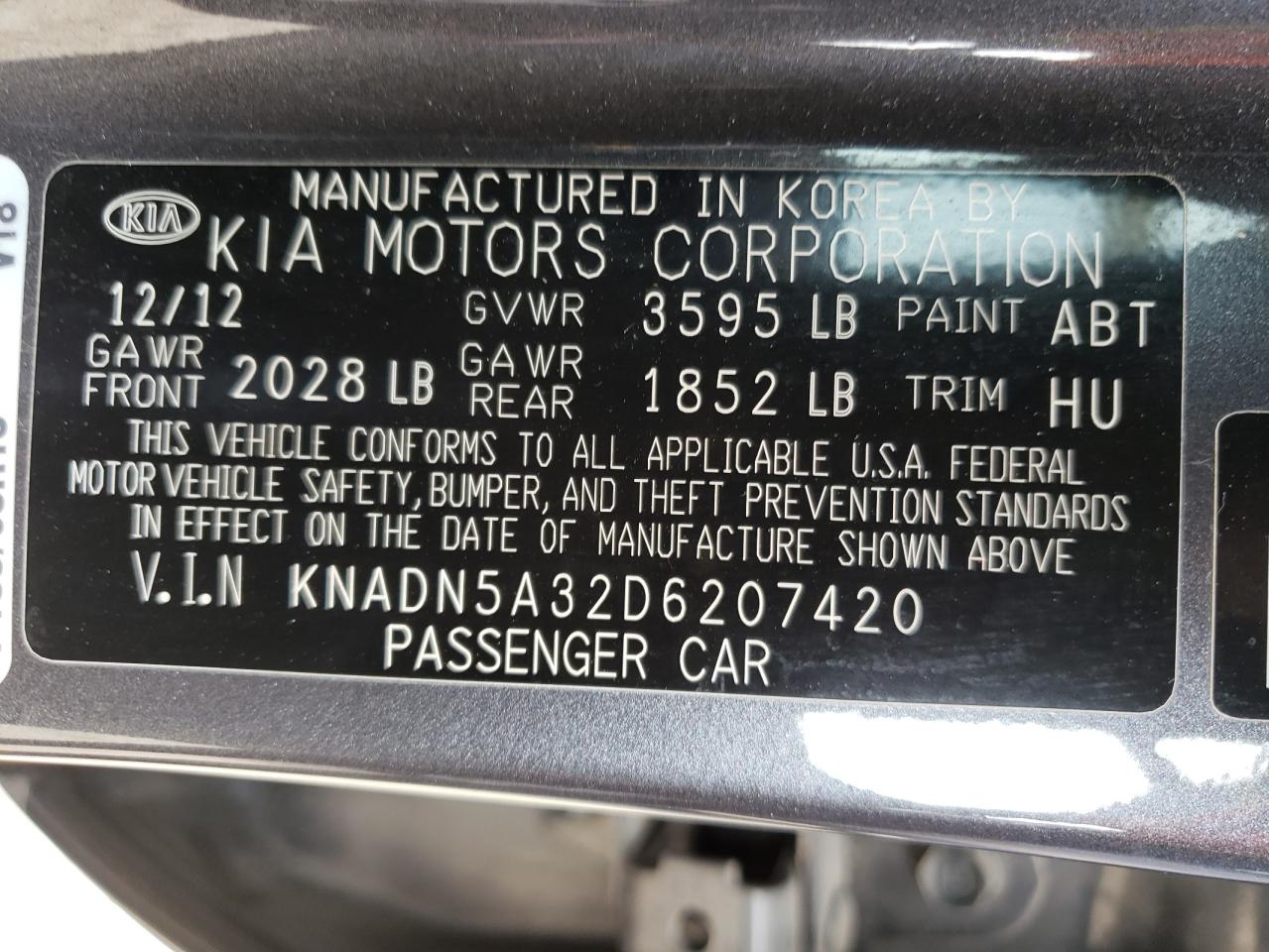 Photo 10 from auction – 2013 KIA RIO EX with VIN KNADN5A32D6207420