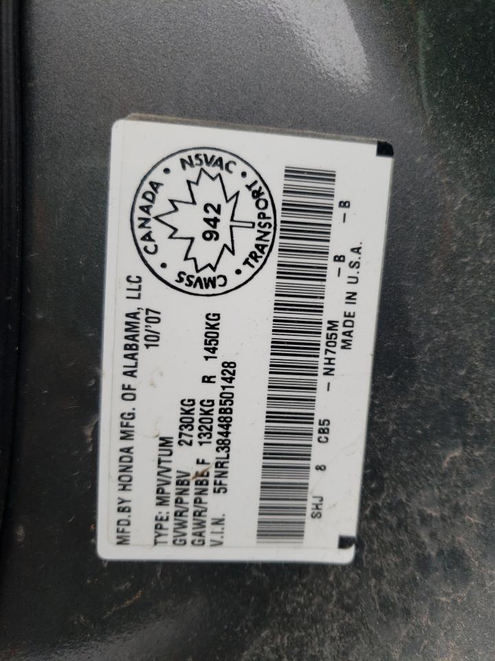 Photo 10 from auction – 2008 HONDA ODYSSEY EX with VIN 5FNRL38448B501428