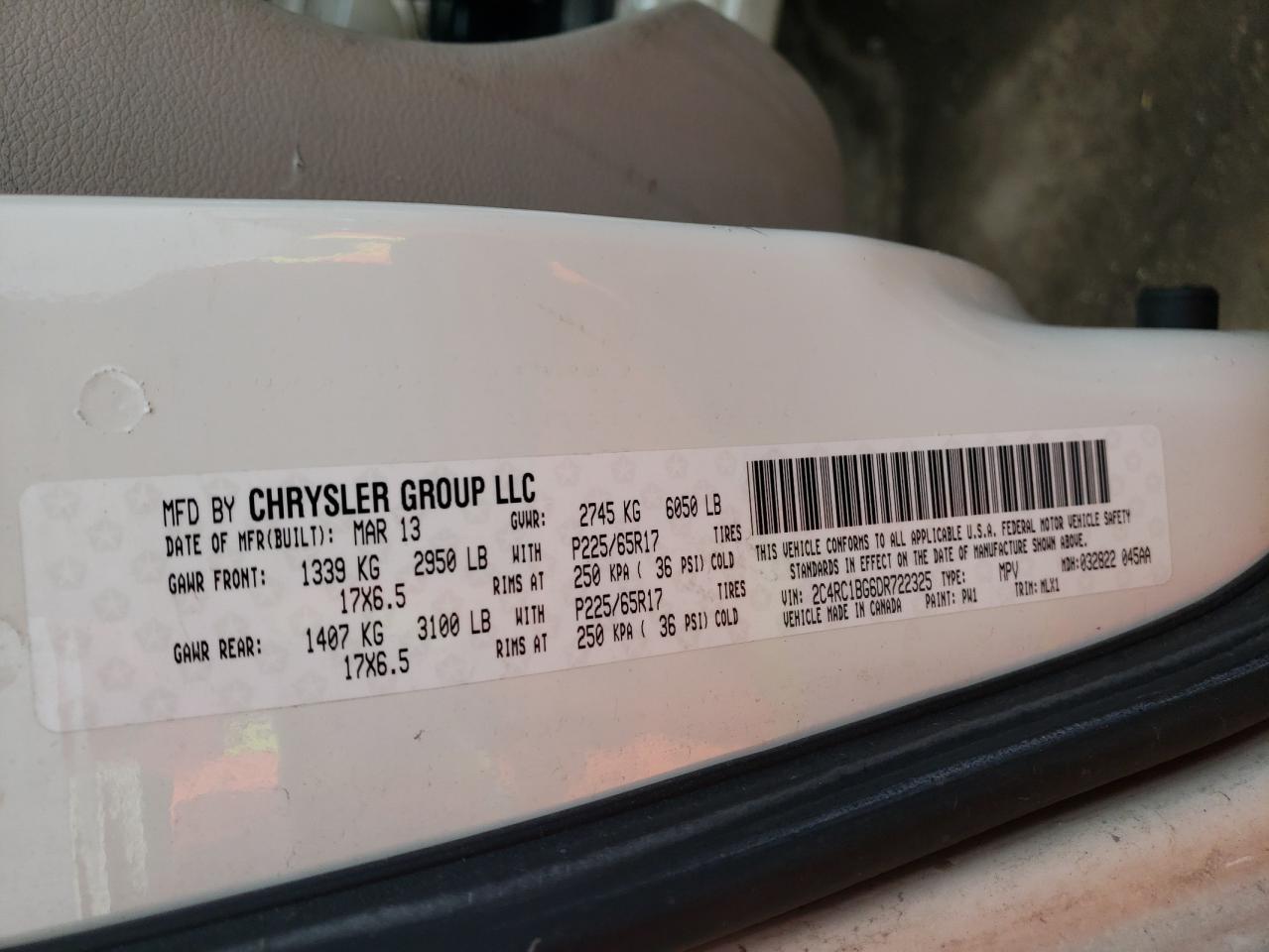 Photo 10 from auction – 2013 CHRYSLER TOWN & COU with VIN 2C4RC1BG6DR722325