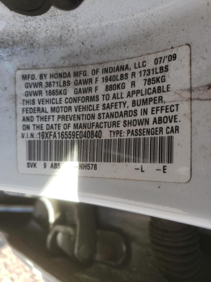 Photo 10 from auction – 2009 HONDA CIVIC LX with VIN 19XFA16559E040840