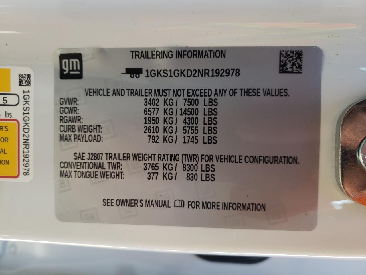 Photo 10 from auction – 2022 GMC UK with VIN 1GKS1GKD2NR192978