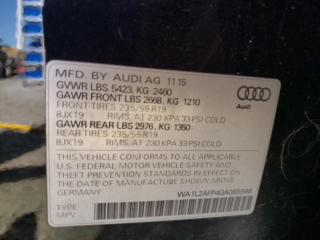 Photo 10 from auction – 2016 AUDI Q5 PREMIUM with VIN WA1L2AFP4GA085988
