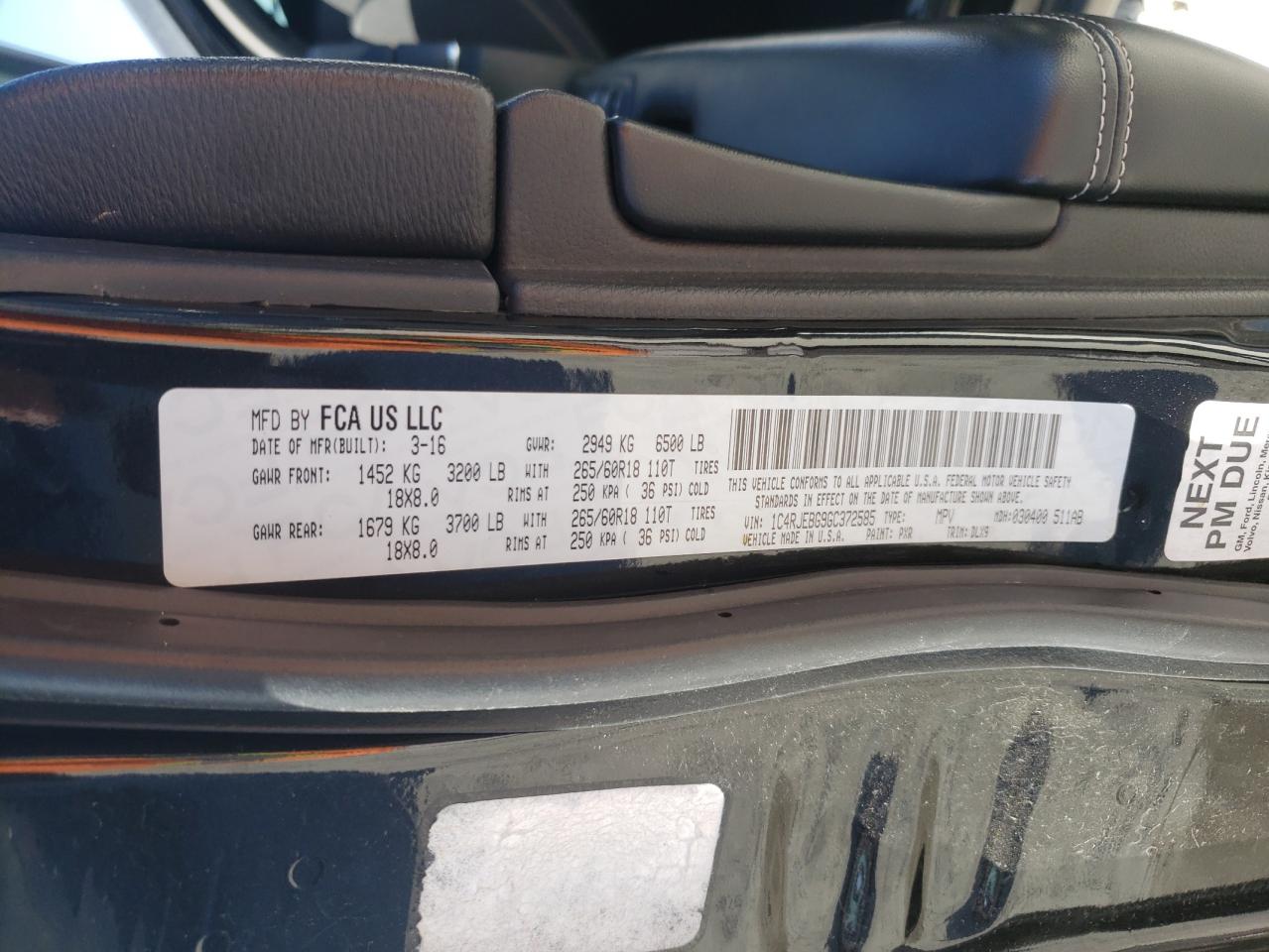 Photo 10 from auction – 2016 JEEP GRAND CHER with VIN 1C4RJEBG9GC372585