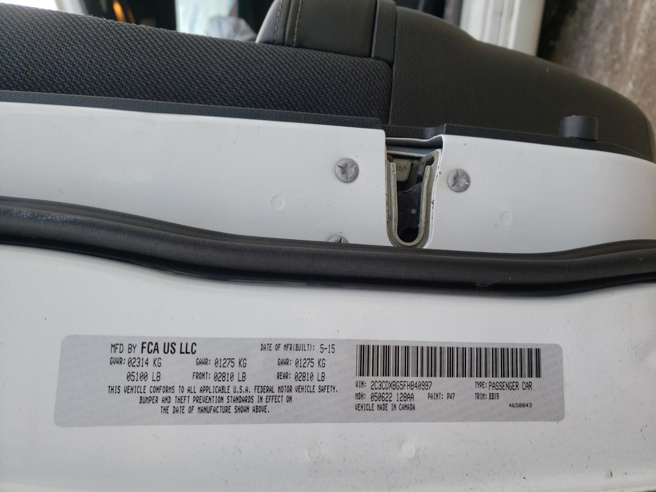 Photo 10 from auction – 2015 DODGE CHARGER SE with VIN 2C3CDXBG5FH840997