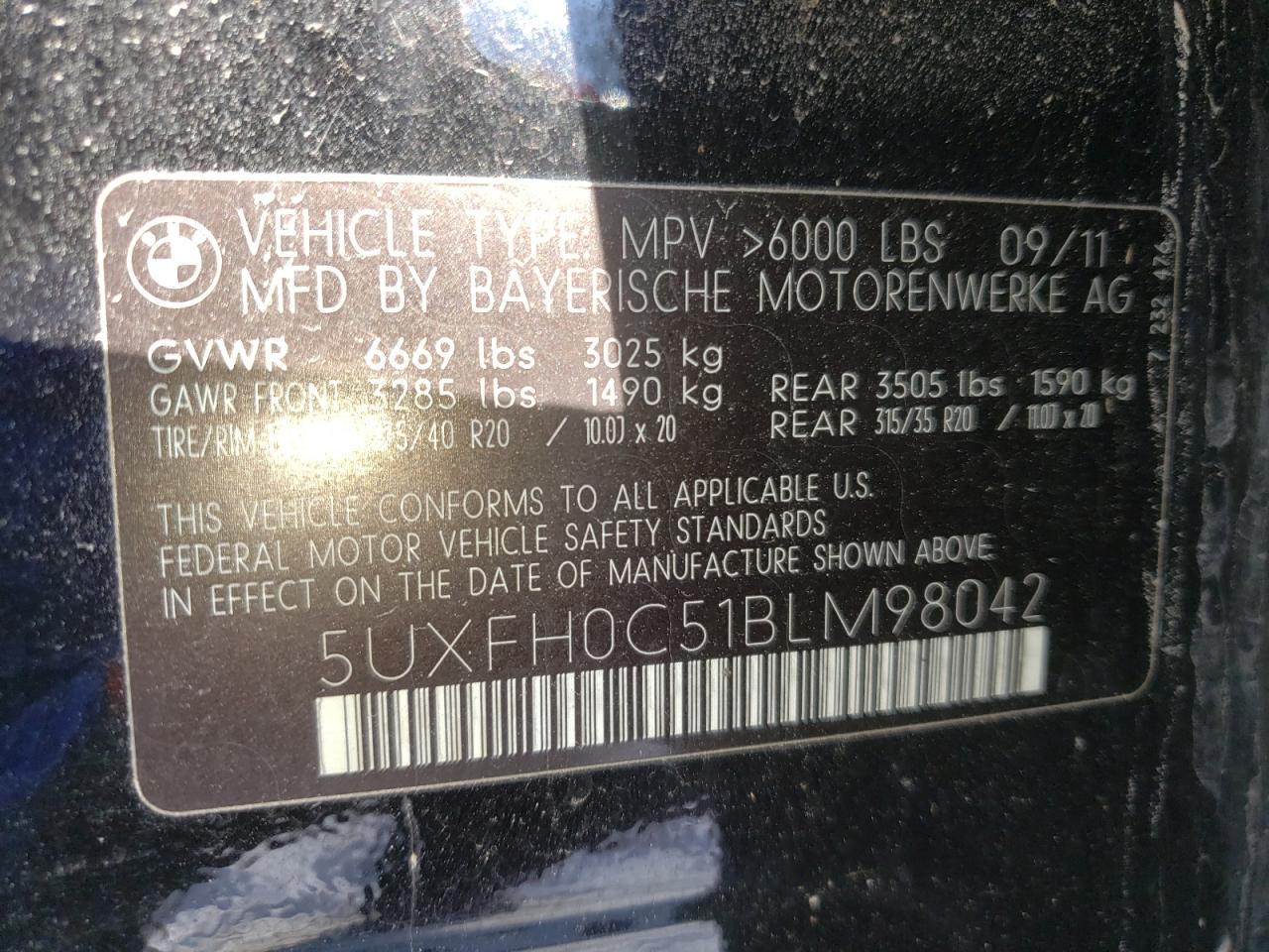 Photo 10 from auction – 2011 BMW X6 HYBRID with VIN 5UXFH0C51BLM98042