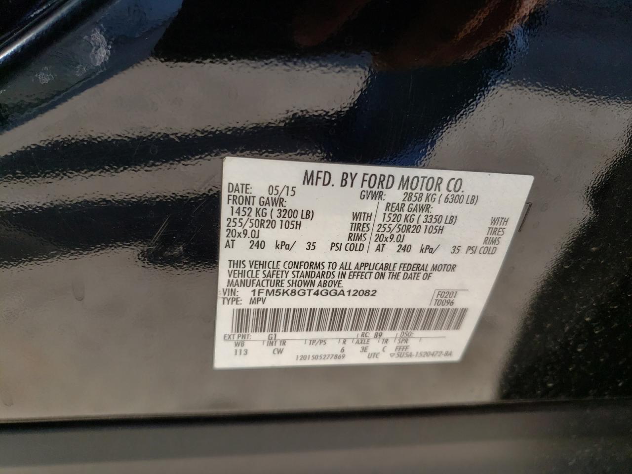 Photo 10 from auction – 2016 FORD EXPLORER S with VIN 1FM5K8GT4GGA12082