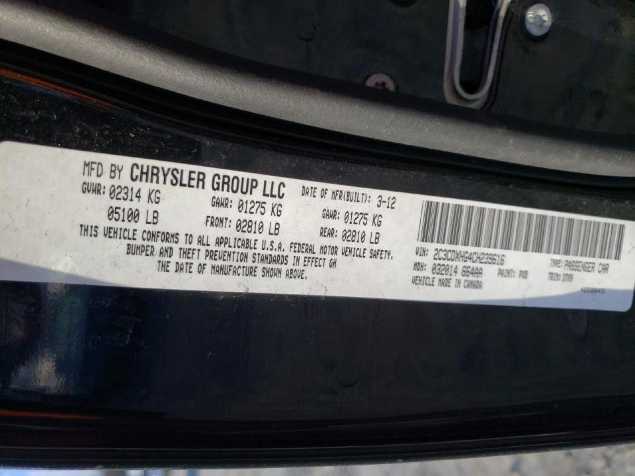 Foto 10 de la subasta – 2012 DODGE CHARGER SX con VIN 2C3CDXHG4CH239616