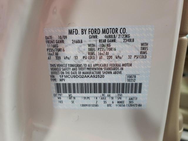 Photo 10 from auction – 2010 FORD ESCAPE XLT with VIN 1FMCU9DG2AKA92520