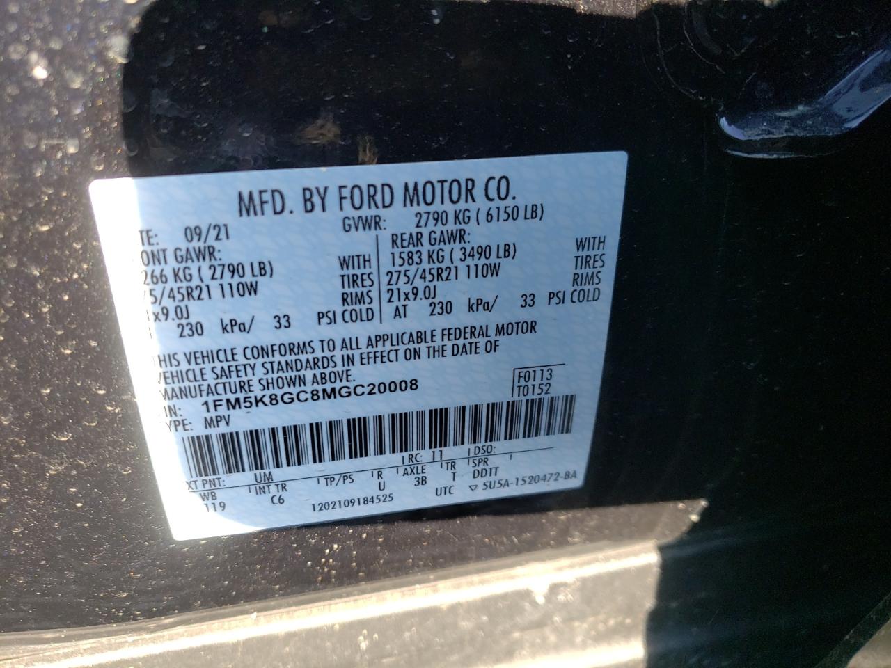 Photo 10 from auction – 2021 FORD EXPLORER S with VIN 1FM5K8GC8MGC20008
