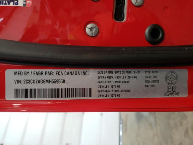 Photo 10 from auction – 2021 DODGE CHALLENGER with VIN 2C3CDZAG6MH559558