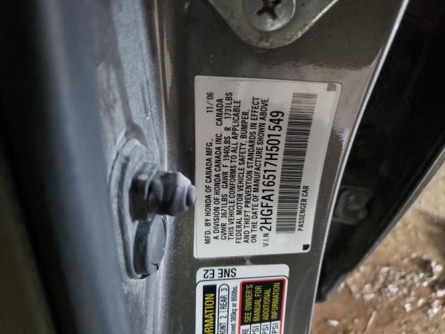 Photo 10 from auction – 2007 HONDA CIVIC LX with VIN 2HGFA16517H501549