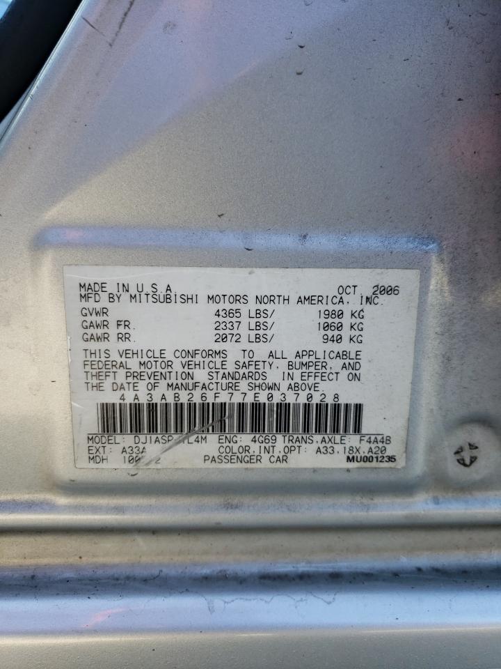 Photo 10 from auction – 2007 MITSUBISHI GALANT DE with VIN 4A3AB26F77E037028