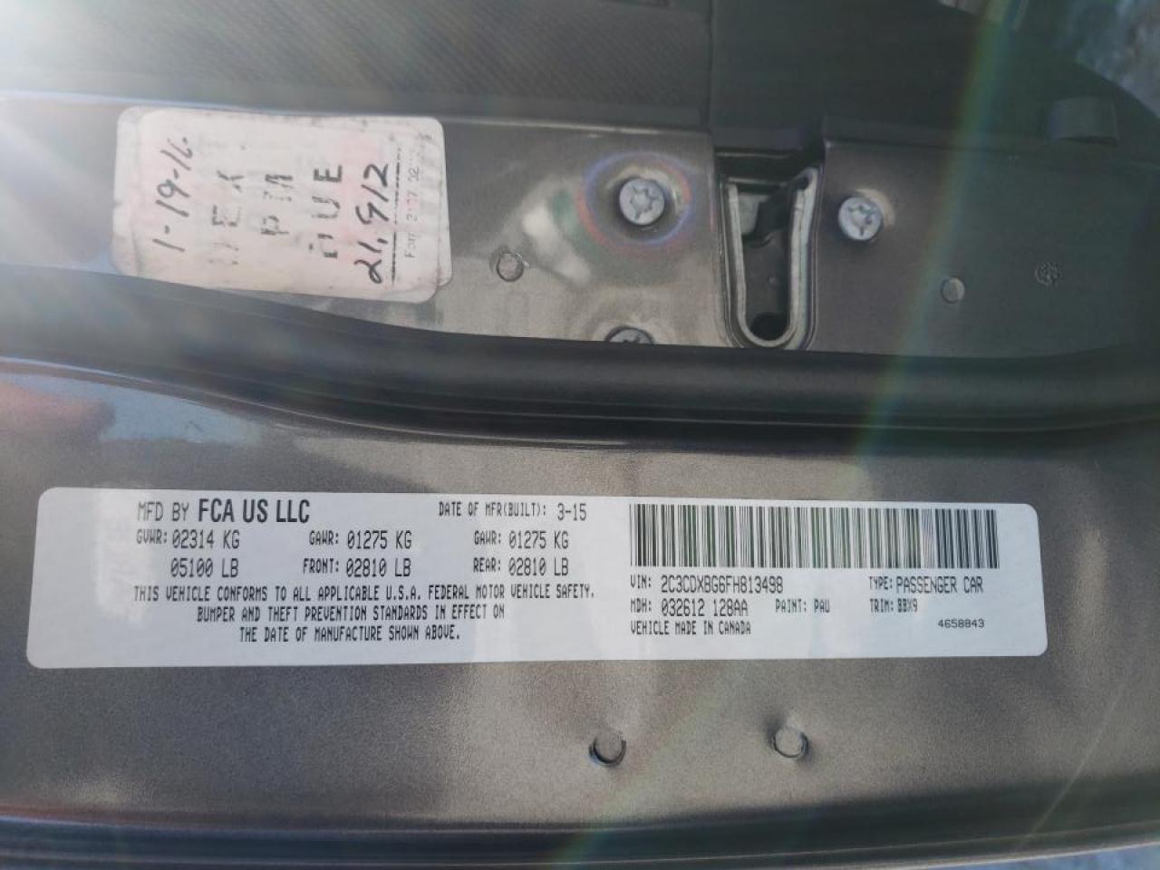 Photo 10 from auction – 2015 DODGE CHARGER SE with VIN 2C3CDXBG6FH813498