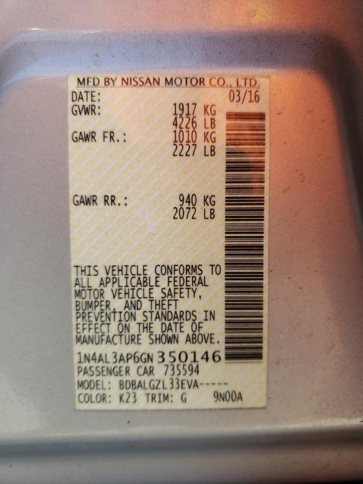Photo 10 from auction – 2016 NISSAN ALTIMA 2.5 with VIN 1N4AL3AP6GN350146