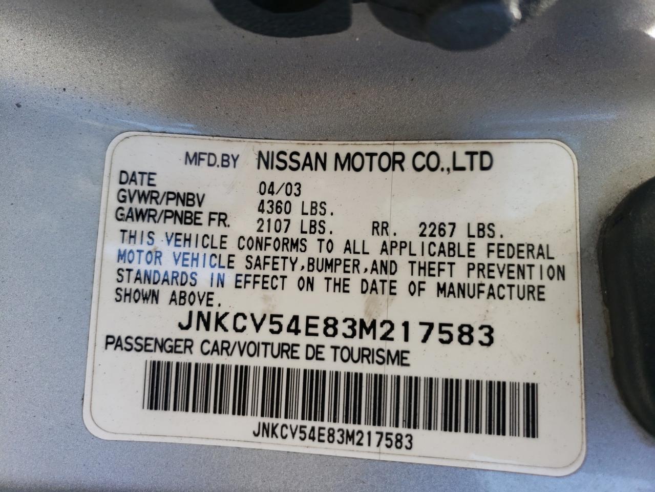 Photo 10 from auction – 2003 INFINITI G35 with VIN JNKCV54E83M217583