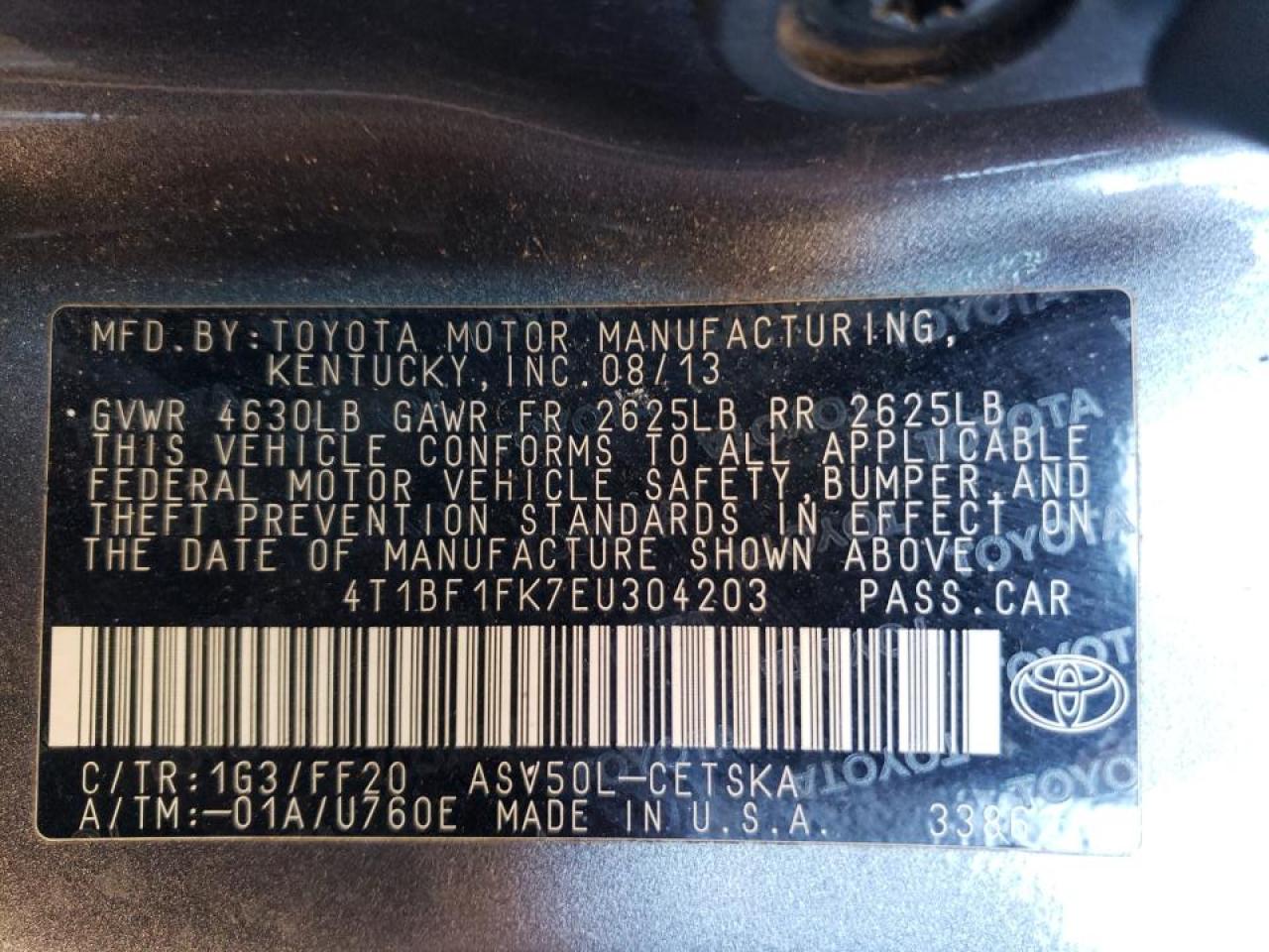 Photo 10 from auction – 2014 TOYOTA CAMRY L with VIN 4T1BF1FK7EU304203